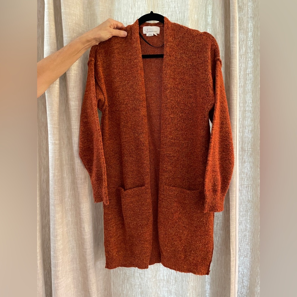 Anthropologie Cozy Rust Long Cardigan Sweater